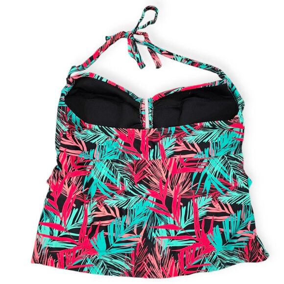 Collections By Catalina Size 2X Tankini Swim Top Swimwear Halter Tropical Neon - Picture 2 of 3